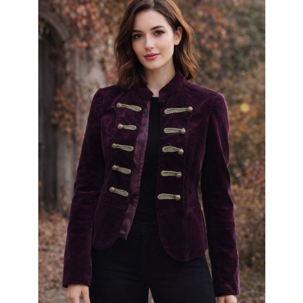 Tea Collection Velvet Military-Style Blazer in Plum